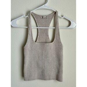 Free People I Ribbed Racerback Tank Top I Size S I Neutral Knit Square Neck